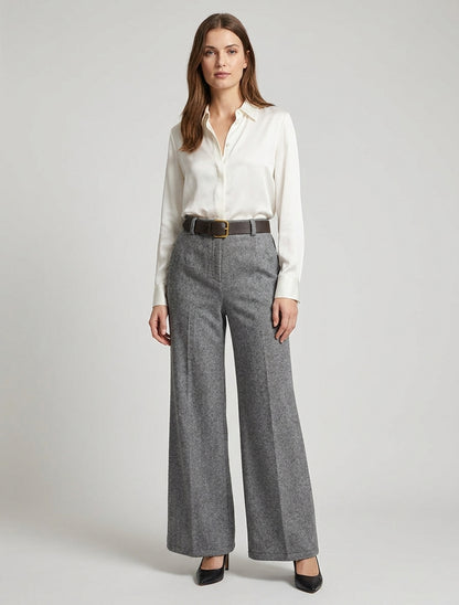 Pantalon ample en feutrine à taille haute - Gris