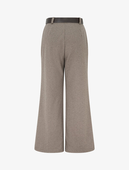 Pantalon ample en feutrine à taille haute - Taupe - 2