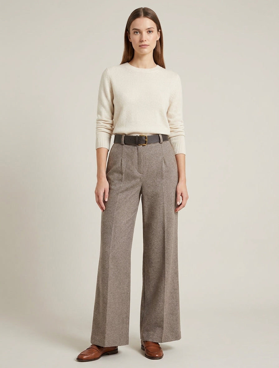 Pantalon ample en feutrine à taille haute - Taupe