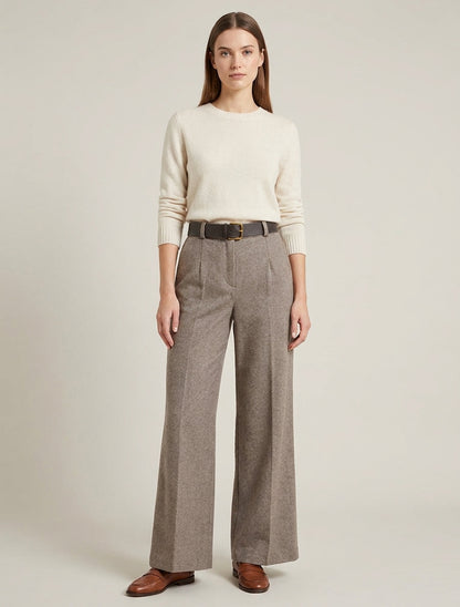 Pantalon ample en feutrine à taille haute - Taupe