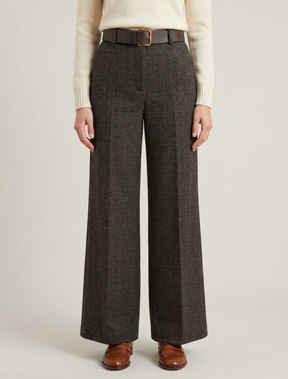 Pantalon taille haute en tissu style toile lainée - Noir