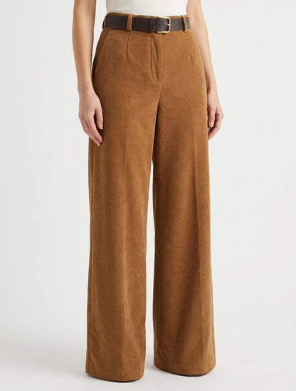Pantalon uni côtelé - Camel