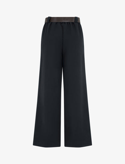 Pantalon ample uni à taille haute élastiquée - Noir - 2