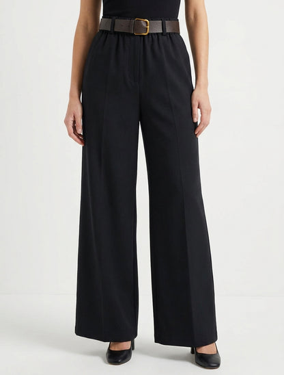 Pantalon ample uni à taille haute élastiquée - Noir