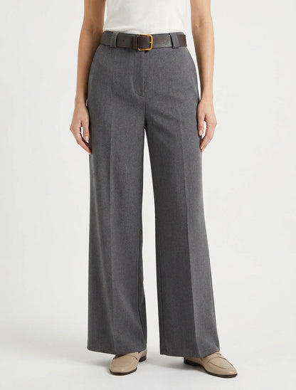 Pantalon ample uni à taille haute élastiquée - Gris foncé