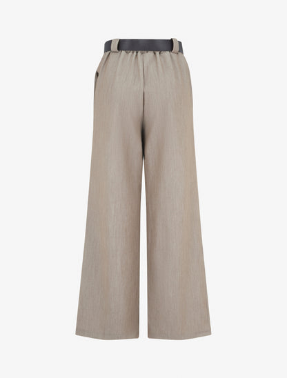Pantalon ample uni à taille haute élastiquée - Taupe - 2