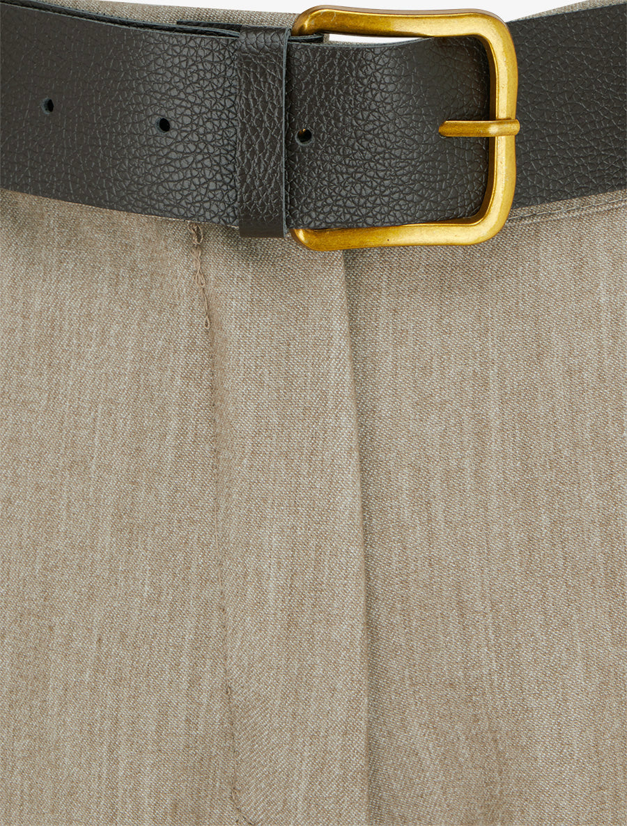 Pantalon ample uni à taille haute élastiquée - Taupe - 3