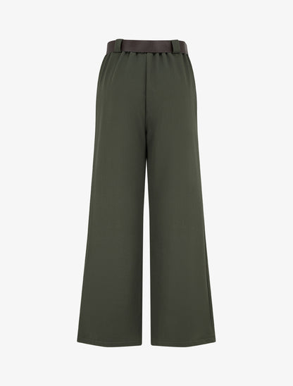 Pantalon ample uni à taille haute élastiquée - Kaki - 2