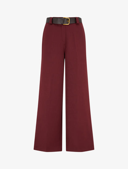 Pantalon ample uni à taille haute élastiquée - Bordeaux - 1