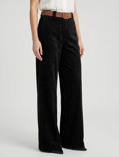 Pantalon élastiqué effet velours - Noir