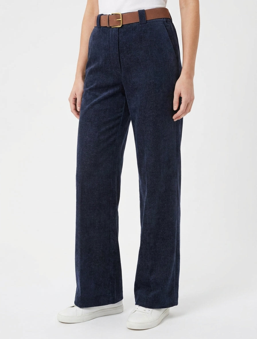 Pantalon élastiqué effet velours - Marine