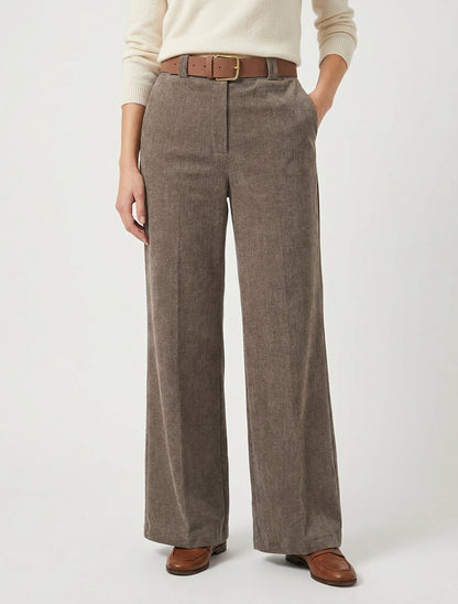 Pantalon élastiqué effet velours - Taupe