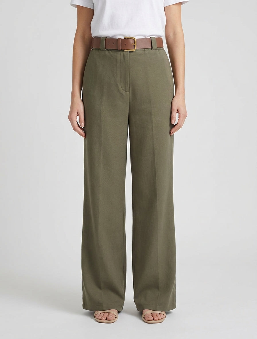 Pantalon élastiqué coupe ample - Kaki