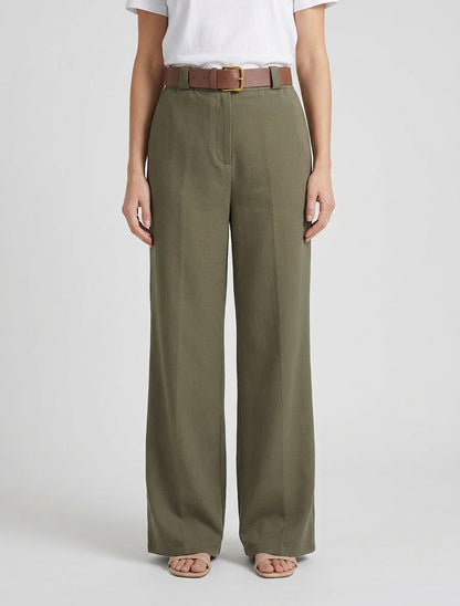 Pantalon élastiqué coupe ample - Kaki