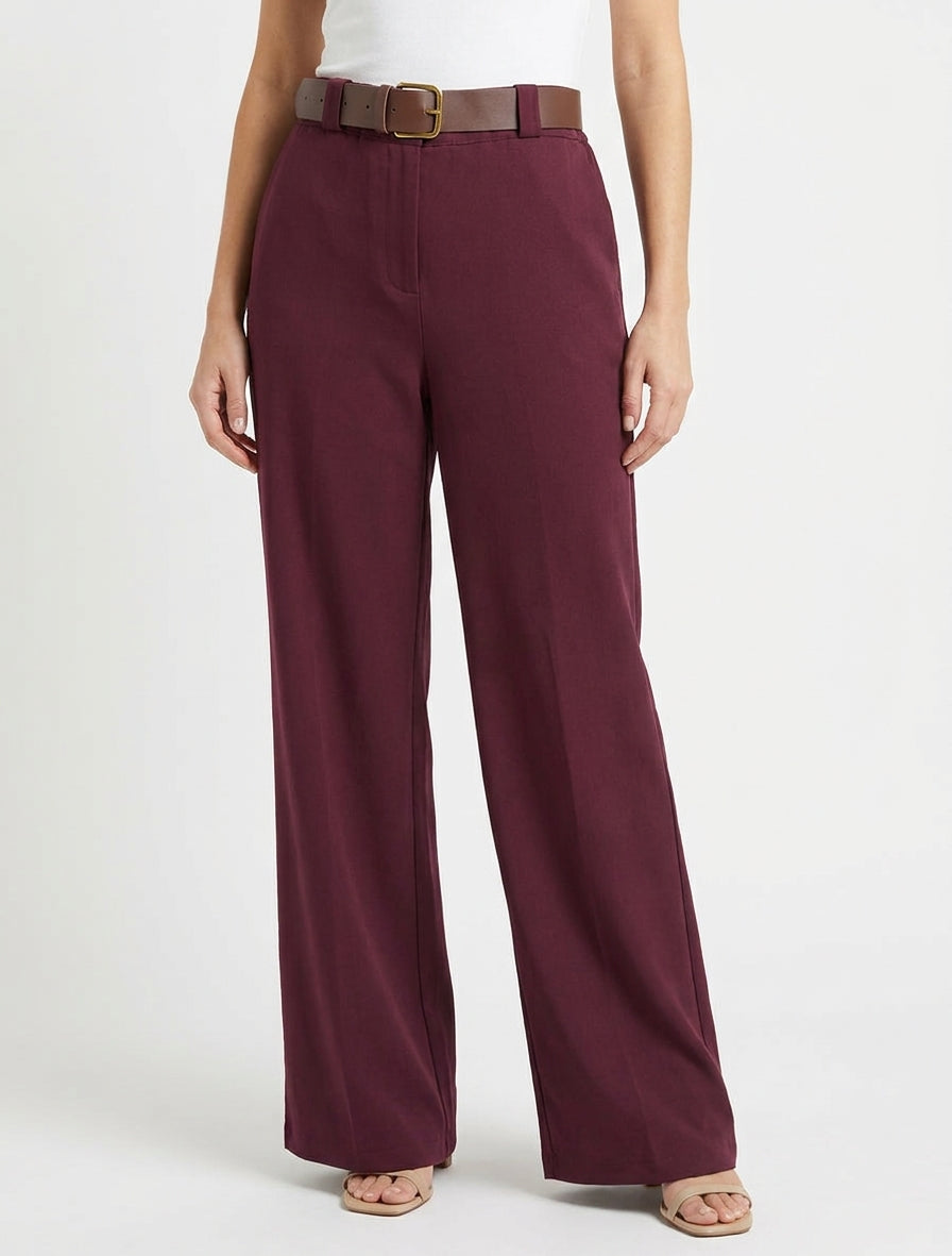 Pantalon élastiqué coupe ample - Lie de vin