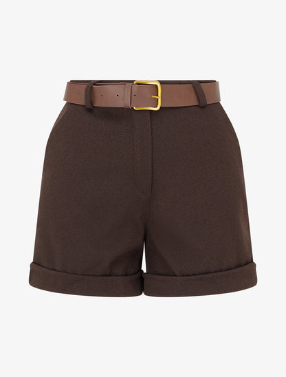 Short en feutrine à ceinture - Marron - 1