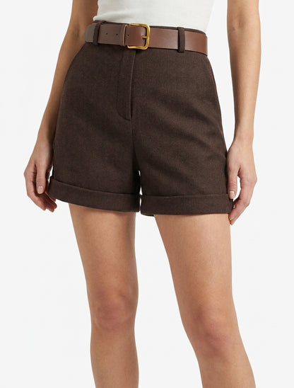 Short en feutrine à ceinture - Marron