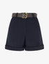 Short droit en velours côtelé taille haute - Marine - 1