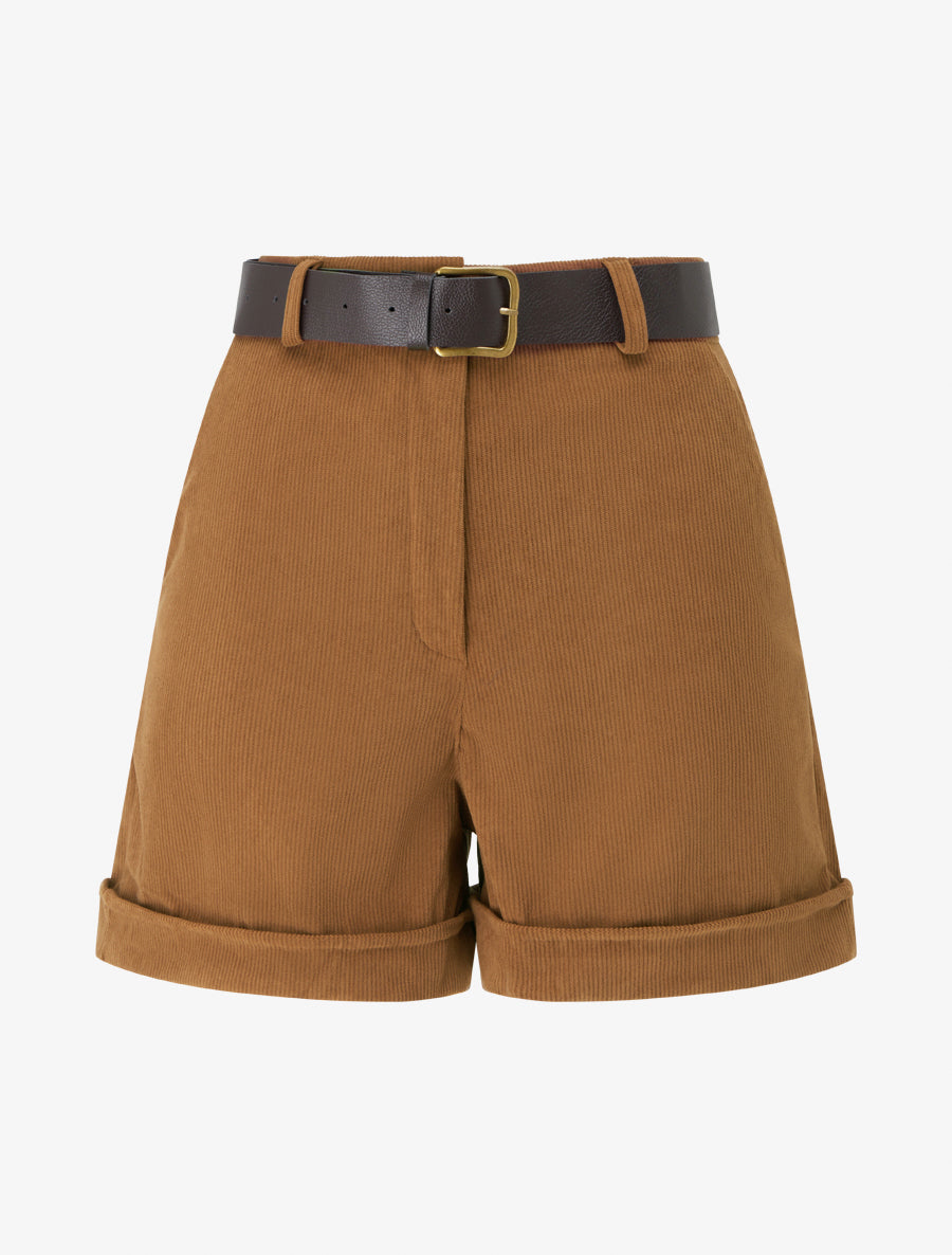 Short droit en velours côtelé taille haute - Camel - 1
