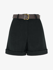 Short droit en velours côtelé taille haute - Noir - 1