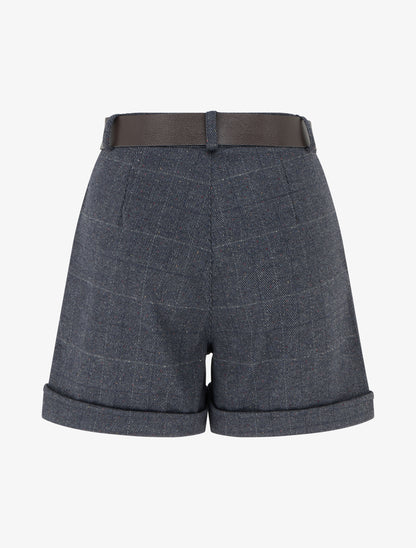 Short droit à carreaux taille haute - Bleu gris - 2