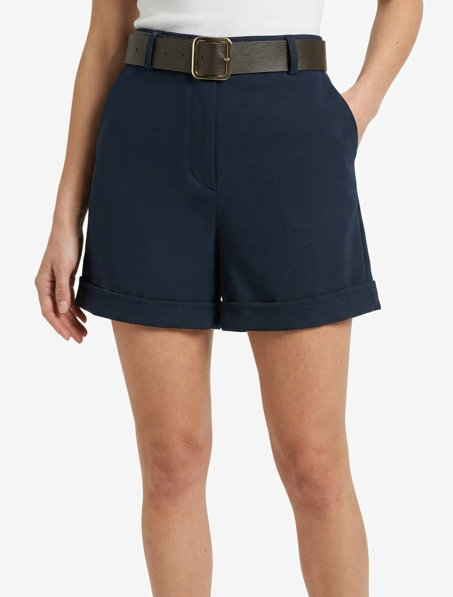Short à revers ceinturé - Marine