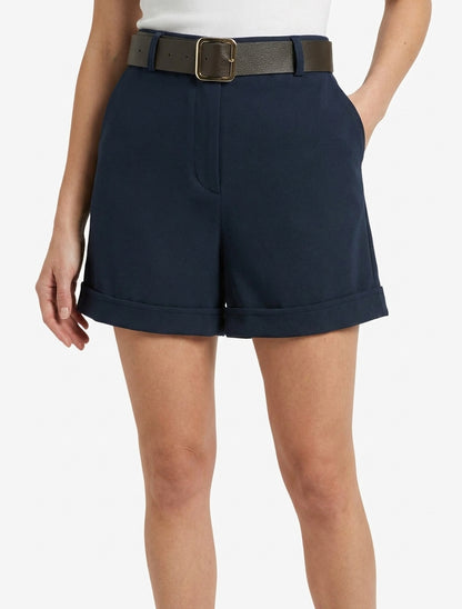 Short à revers ceinturé - Marine
