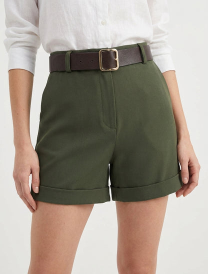 Short à revers ceinturé - Kaki