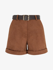 Short à revers en suédine - Camel - 1
