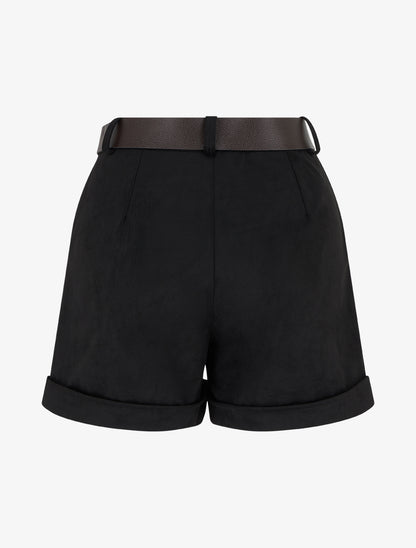 Short à revers en suédine - Noir - 2