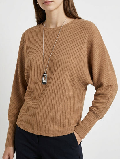 Pull côtelé à manches longues style chuave-souris - Camel