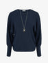 Pull côtelé à manches longues style chuave-souris - Marine - 1