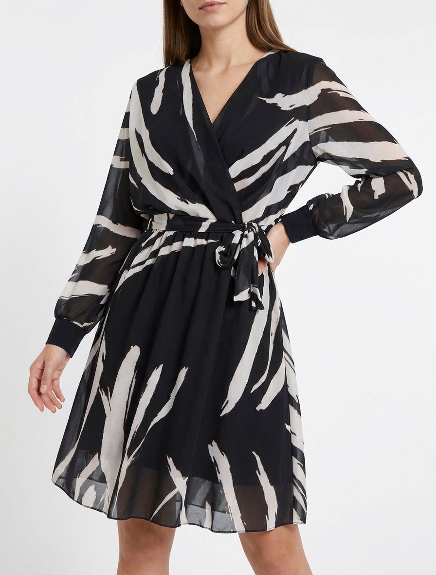 Robe évasée à imprimé abstrait - Noir