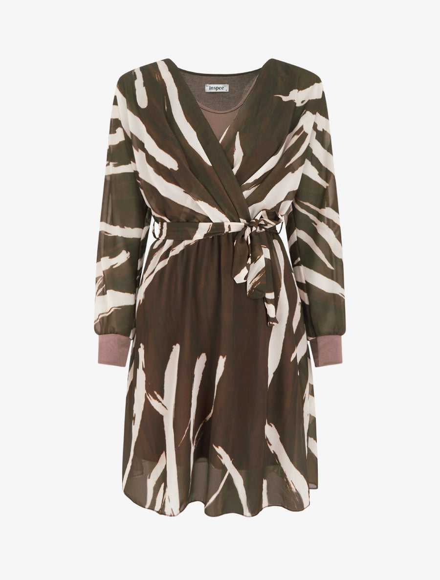 Robe évasée à imprimé abstrait - Marron - 1