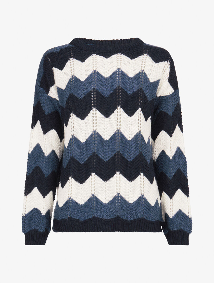 Pull basique zig-zag tricolore - Marine - 4