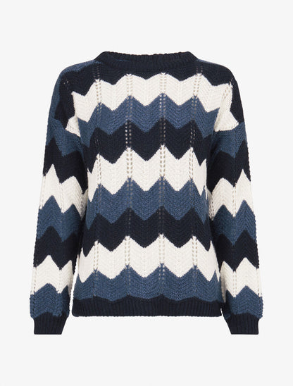 Pull basique zig-zag tricolore - Marine - 4