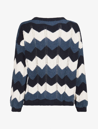Pull basique zig-zag tricolore - Marine - 2