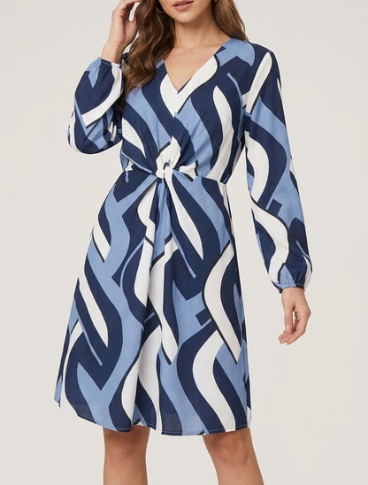 Robe manches longues imprimé graphique - Marine