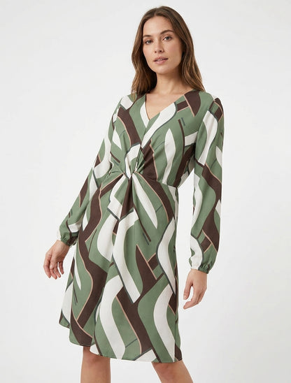 Robe manches longues imprimé graphique - Kaki
