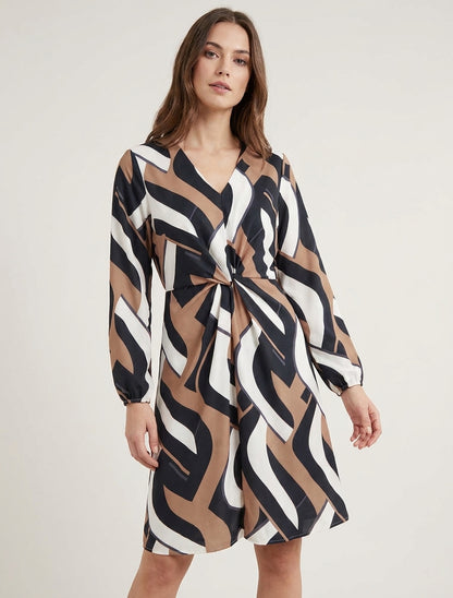 Robe manches longues imprimé graphique - Noir