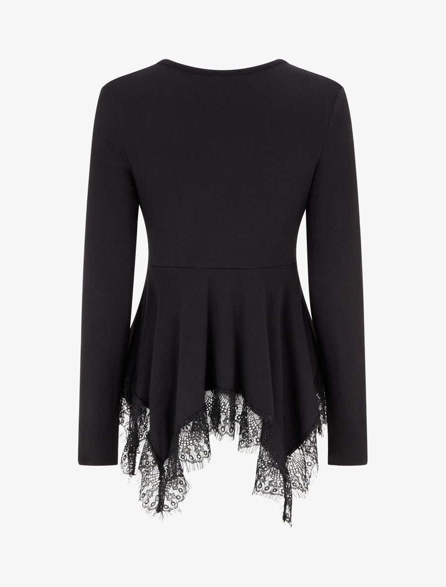 Pull fin bords asymétriques en dentelle - Noir - 2