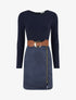 Robe droite en maille et suédine à manches longues et zip - Marine - 1