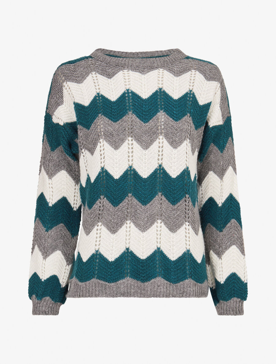 Pull basique zig-zag tricolore - Bleu lagon - 4