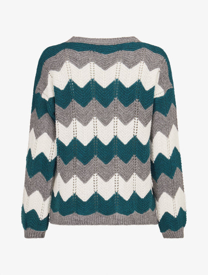 Pull basique zig-zag tricolore - Bleu lagon - 2