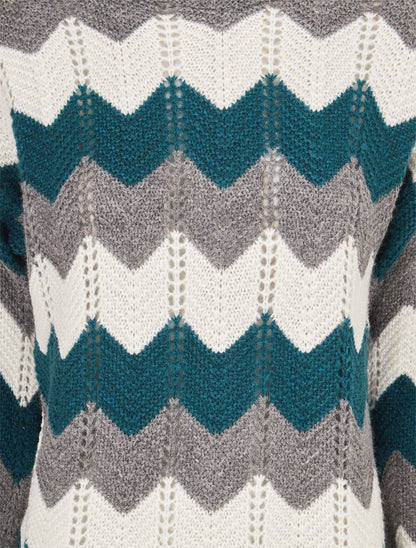 Pull basique zig-zag tricolore - Bleu lagon - 3