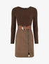 Robe droite en maille et suédine à manches longues et zip - Marron - 1