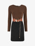 Robe droite en maille et suédine à manches longues et zip - Marron/noir - 1