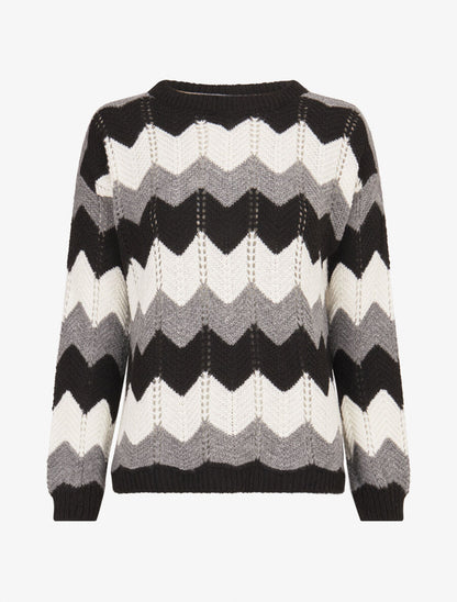 Pull basique zig-zag tricolore - Noir - 1