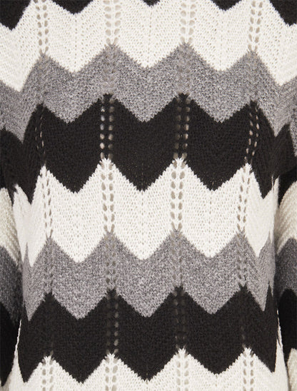 Pull basique zig-zag tricolore - Noir - 3