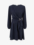 Robe évasée manches longues à pan drapé et bijou - Marine - 1
